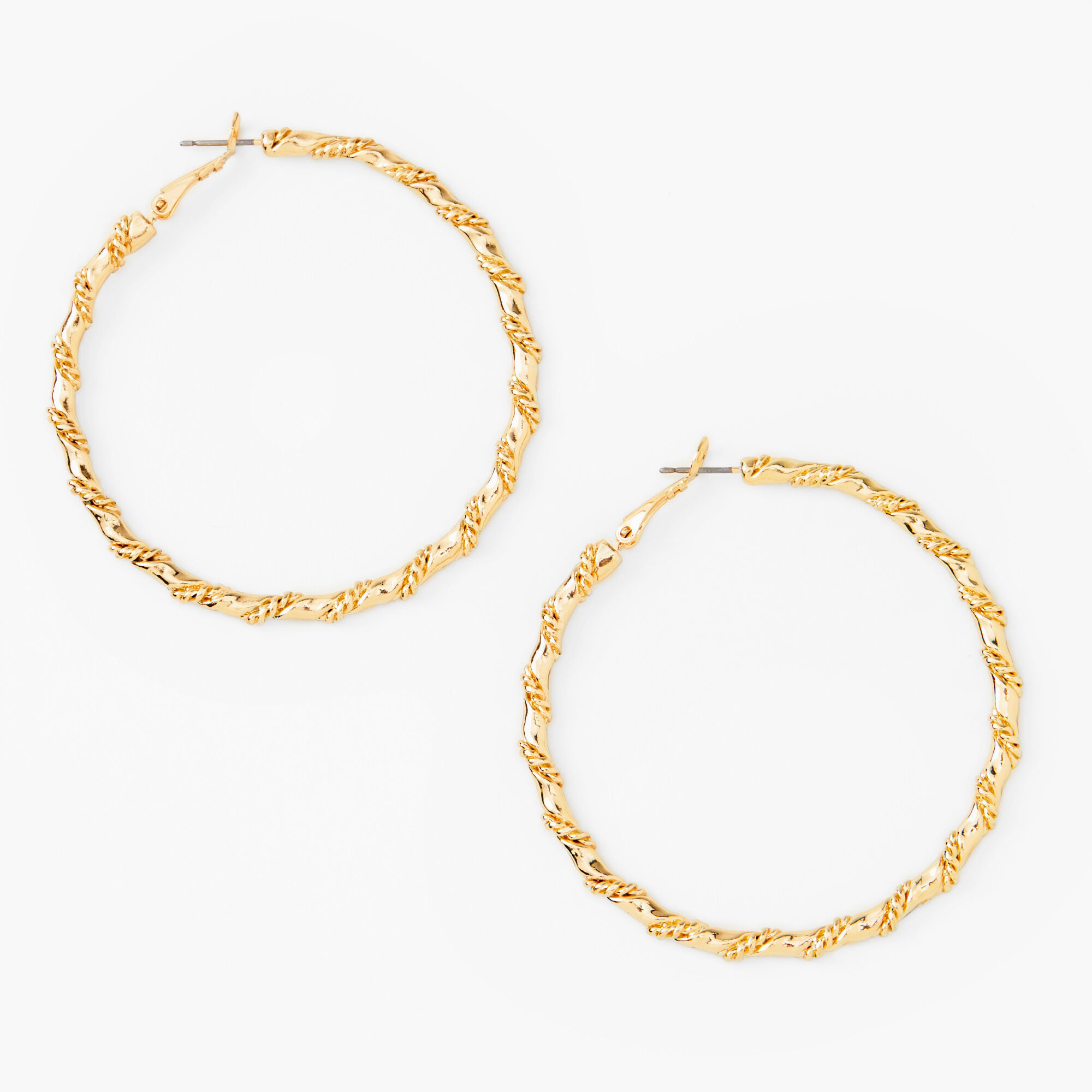 View Claires 60MM Woven Twisted Hoop Earrings Gold information