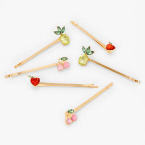 Gold Gemstone Fruit Hair Pins - 6 Pack,