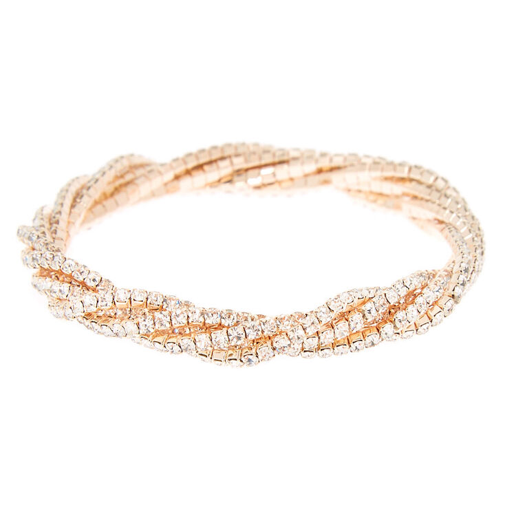 Claire's Bracelet élastique torsadé avec strass couleur doré rose