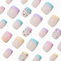 Multicoloured French Tip Bling Short Square Vegan Faux Nail Set - 24 Pack,