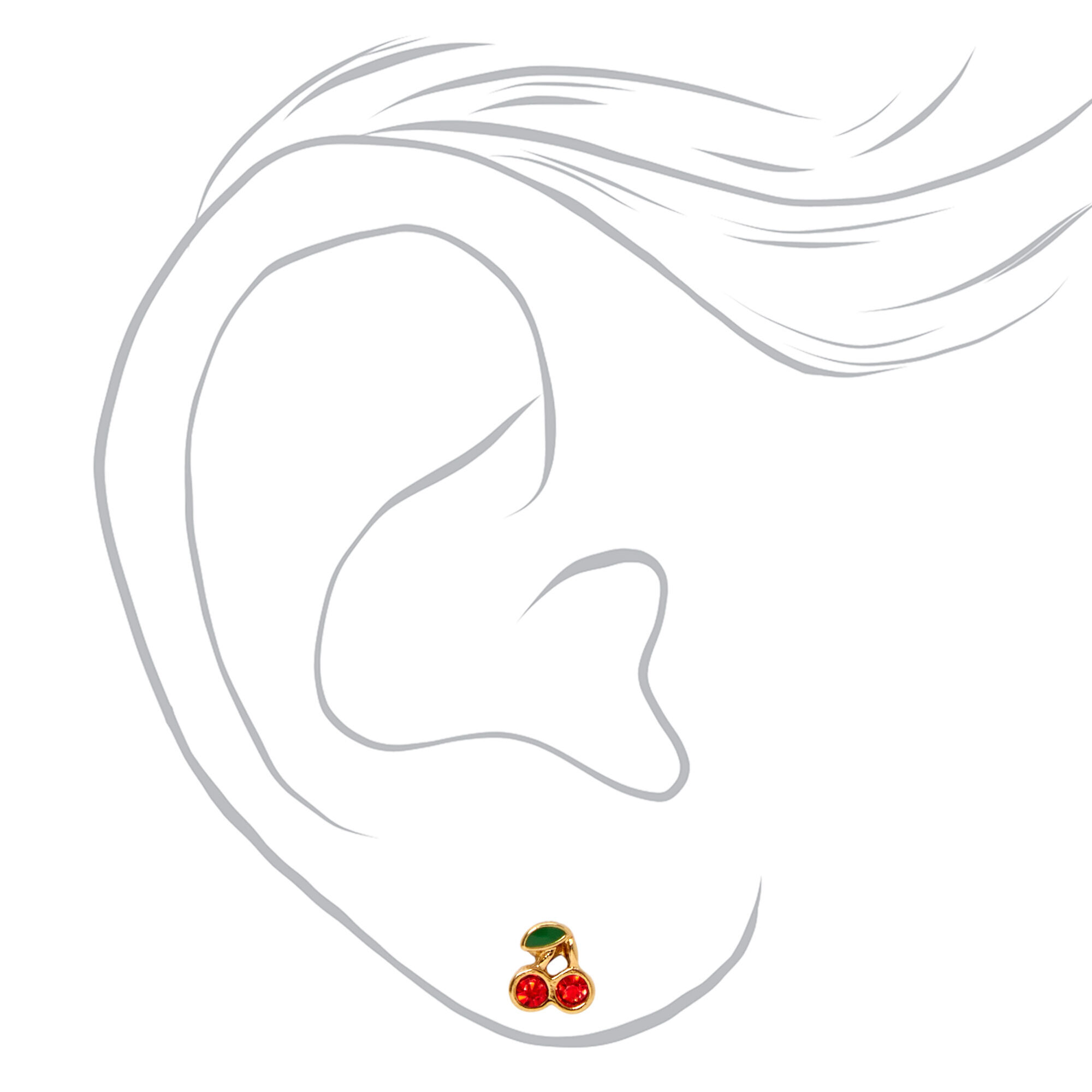 18k Gold Plated One Crystal Cherry Stud Earring