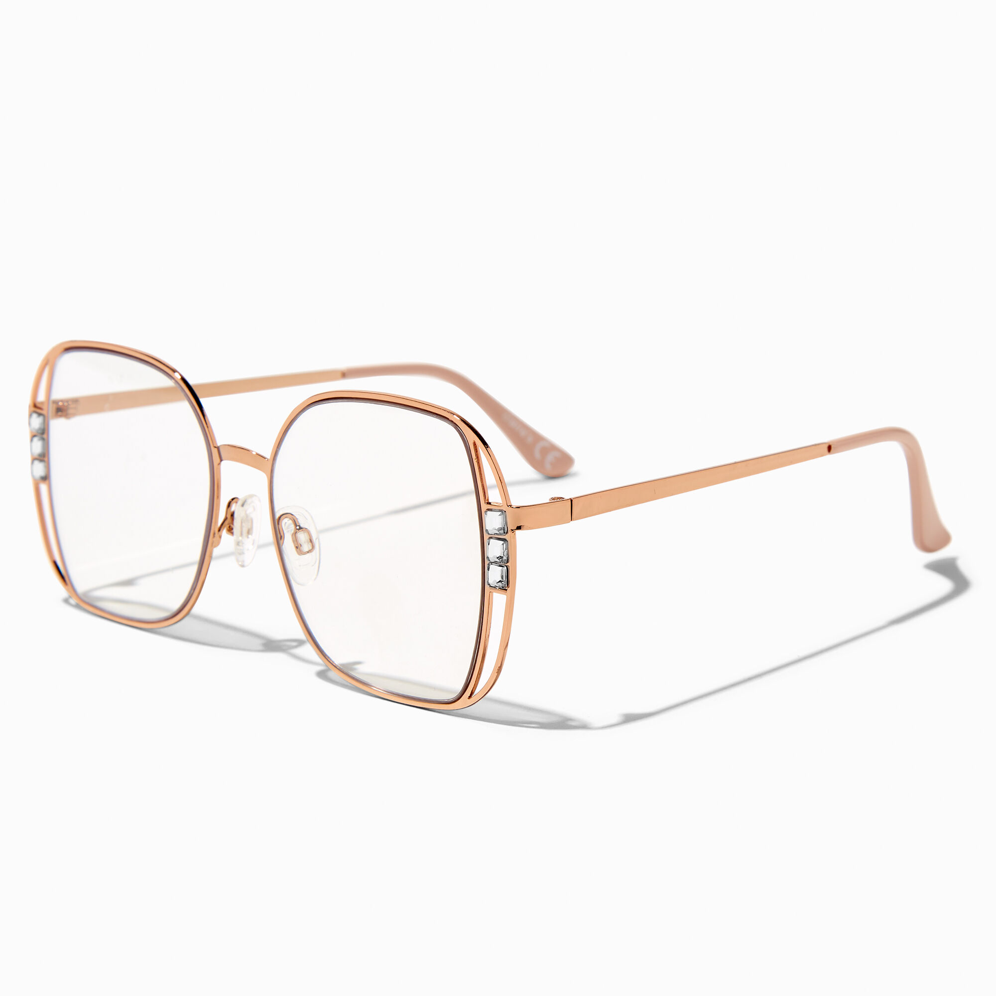 View Claires Rose Bling Square Clear Lens Frames Gold information