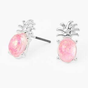 Silver Ombre Pineapple Stud Earrings - Pink,