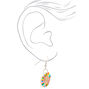 Silver 1&quot; Rainbow Striped Cowrie Shell Drop Earrings,