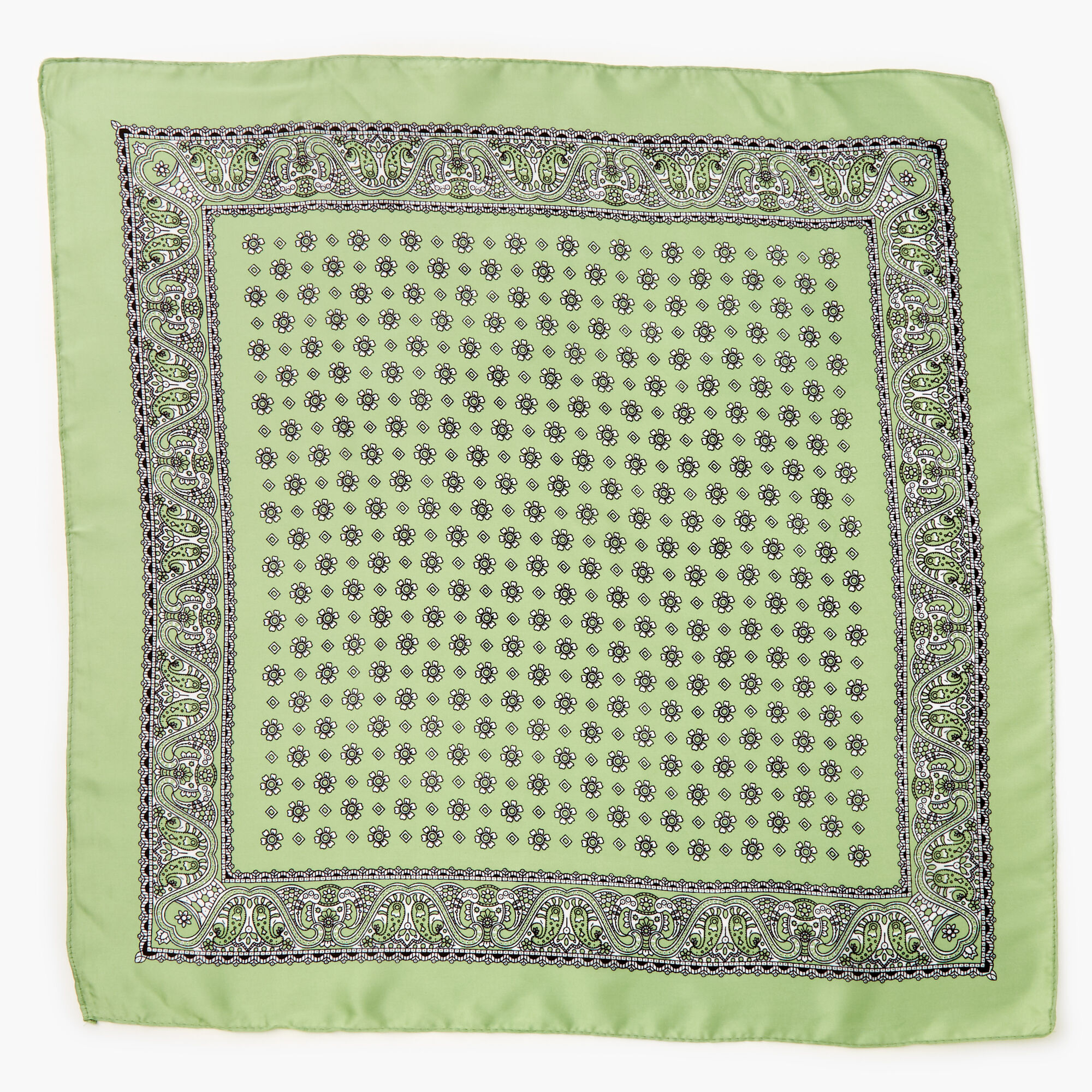 Floral Paisley Silky Bandana Headwrap - Light Green,