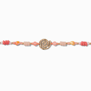 Coral Beaded Gold-tone Swirl Choker Necklace,