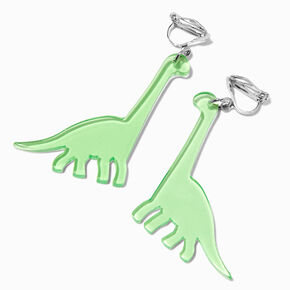 Green Brachiosaurus Dinosaur Clip-On Drop Earrings,