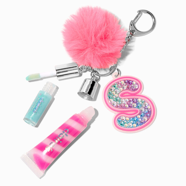 Initial Hot Pink Lip Gloss Keychain - S,