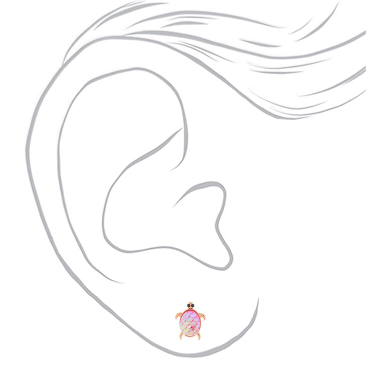 Holographic Turtle Stud Earrings - Pink,