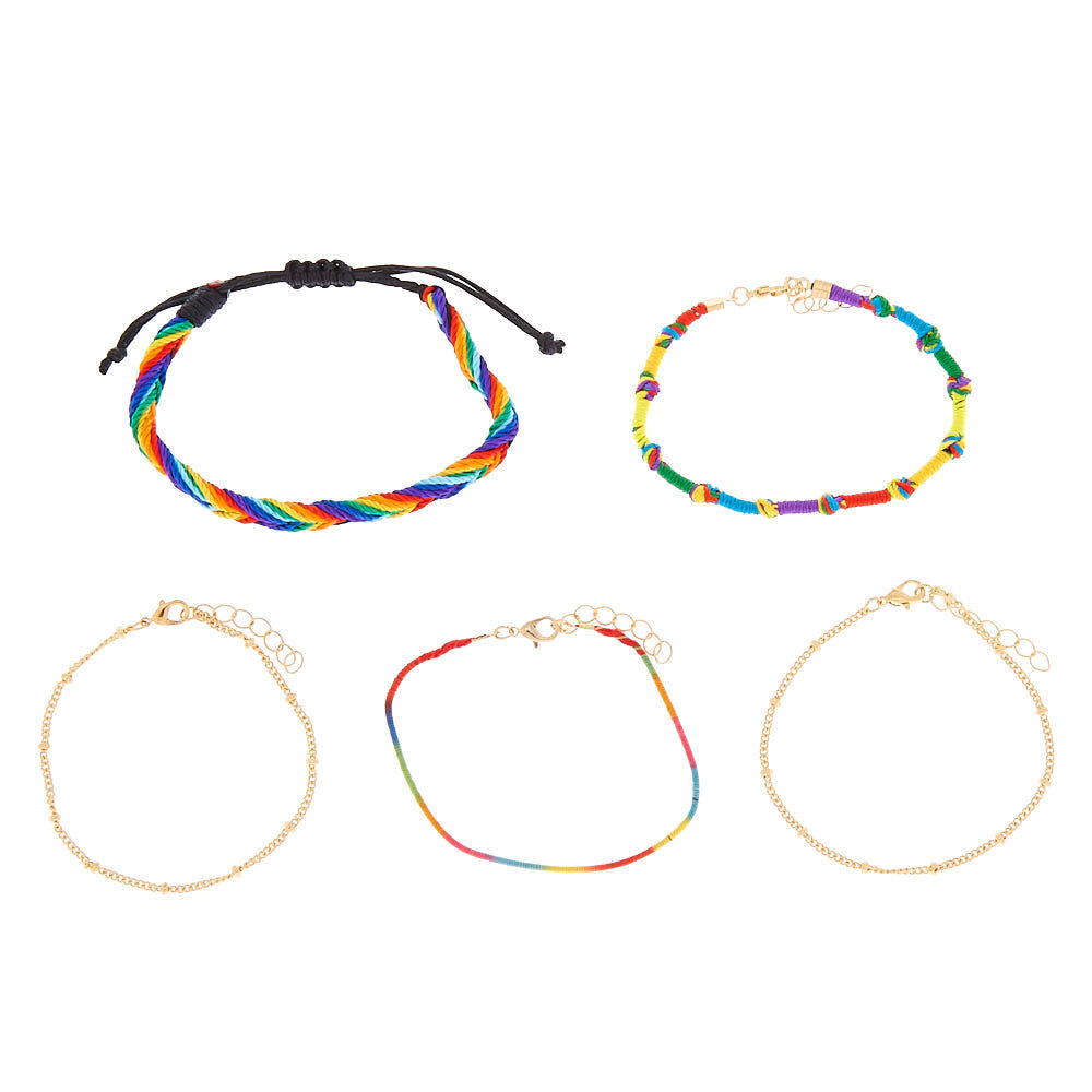 Rainbow Threaded Friendship Bracelets - 5 Pack,