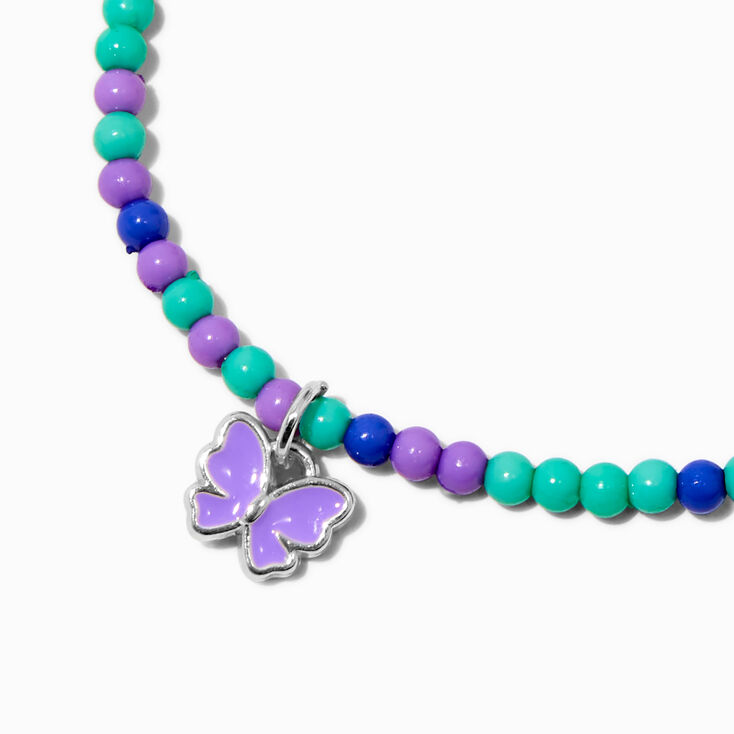 Claire&#39;s Club Green &amp; Purple Butterfly Seed Bead Stretch Bracelet,