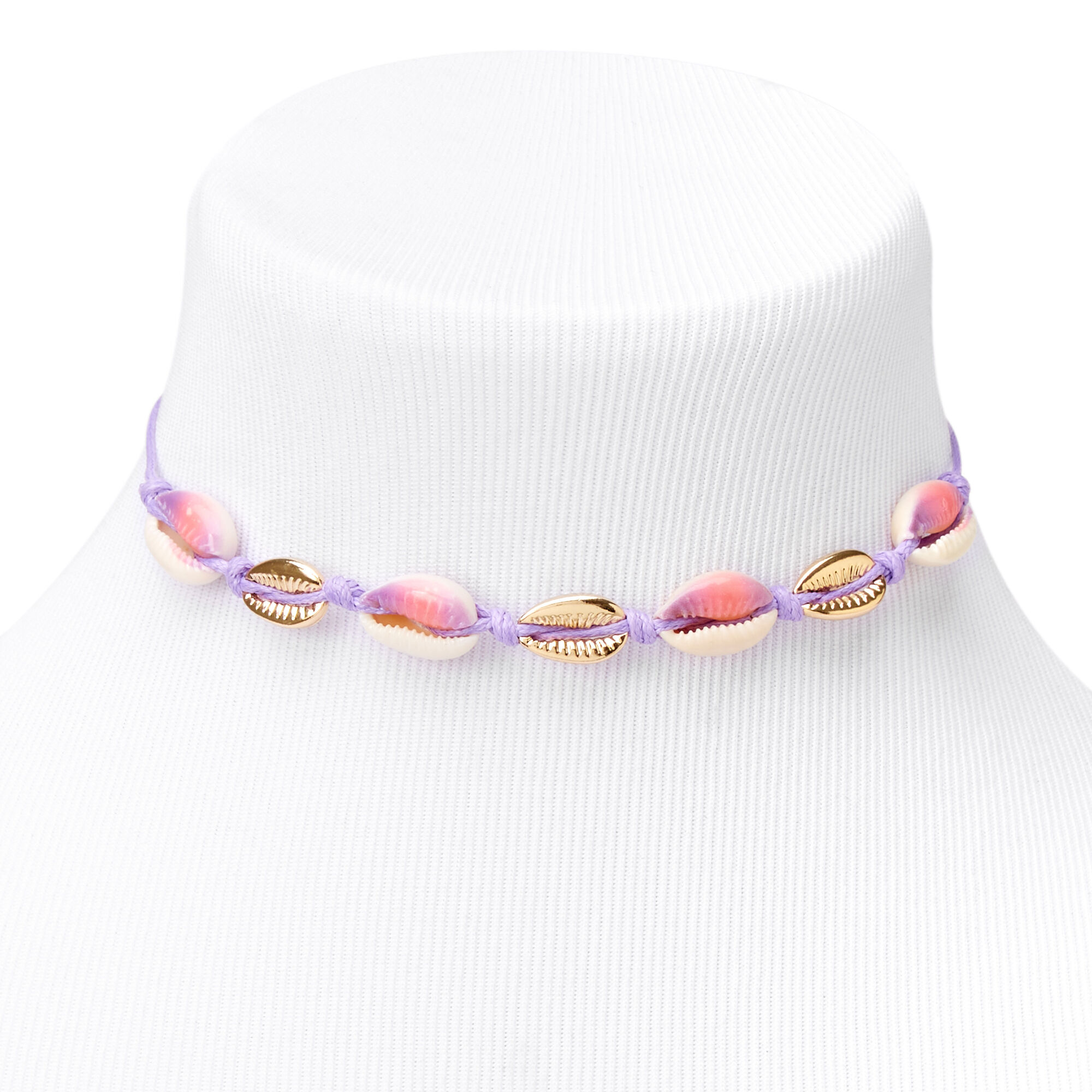 Purple Tie Dye Cowrie Shell Choker Necklace Gold