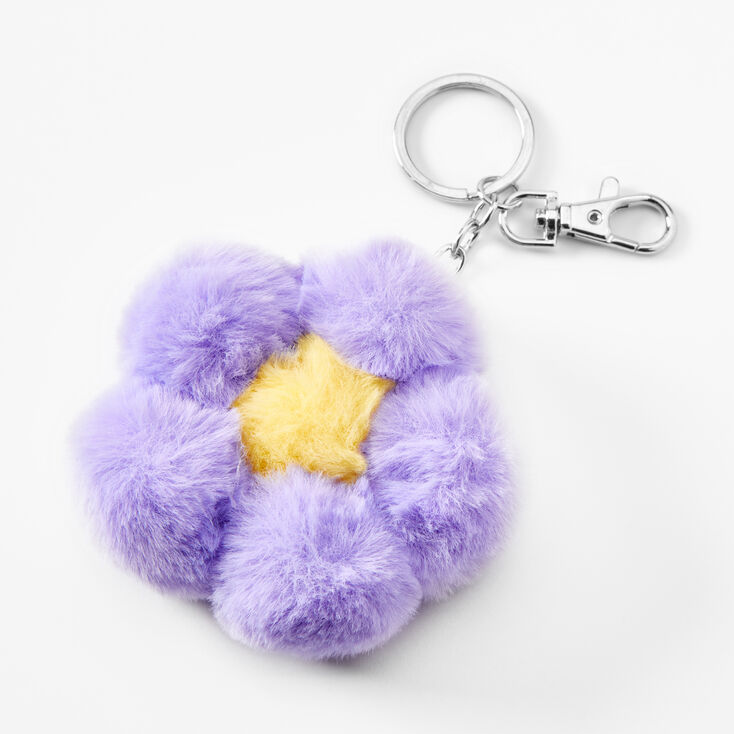 Purple Flower Pom Pom Keychain,