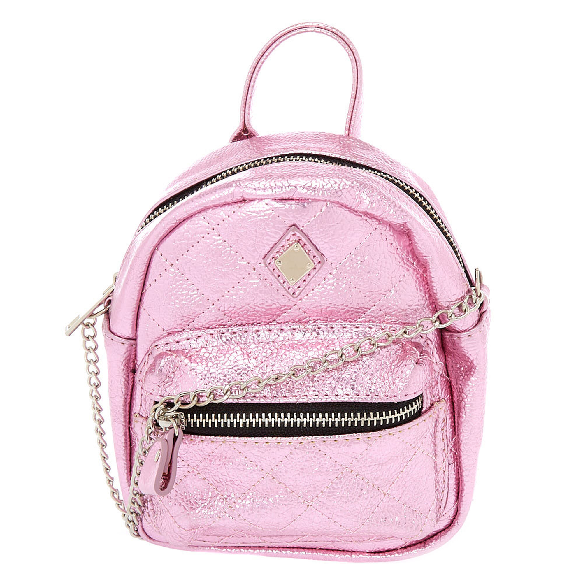 Metallic Quilted Mini Backpack Crossbody Bag - Pink | Claire&#39;s US
