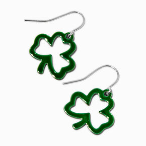 St. Patrick&#39;s Day Glitter Shamrock Cut-Out Drop Earrings,