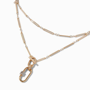 Gold-tone Carabiner Chain Link Multi-Strand Necklace,
