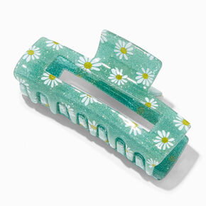 Green Daisy Large Rectangular Hair Claw,