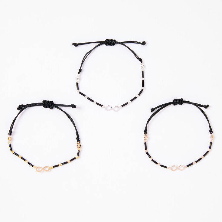 Claire's Bracelets réglables perlés symbole de l’infini métaux mixtes - Noir, lot de 3