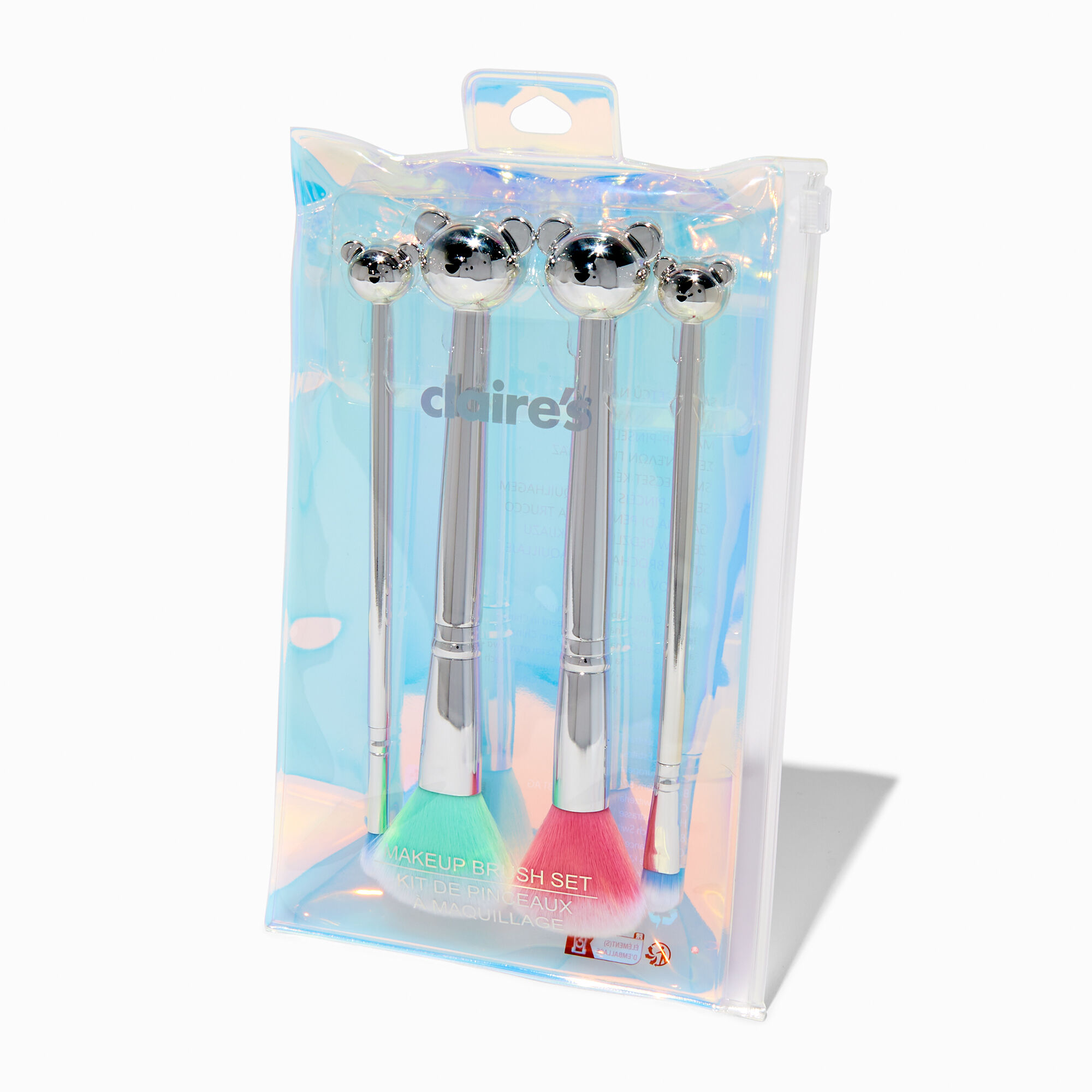 Lot de pinceaux de maquillage ours couleur argentée chrome,