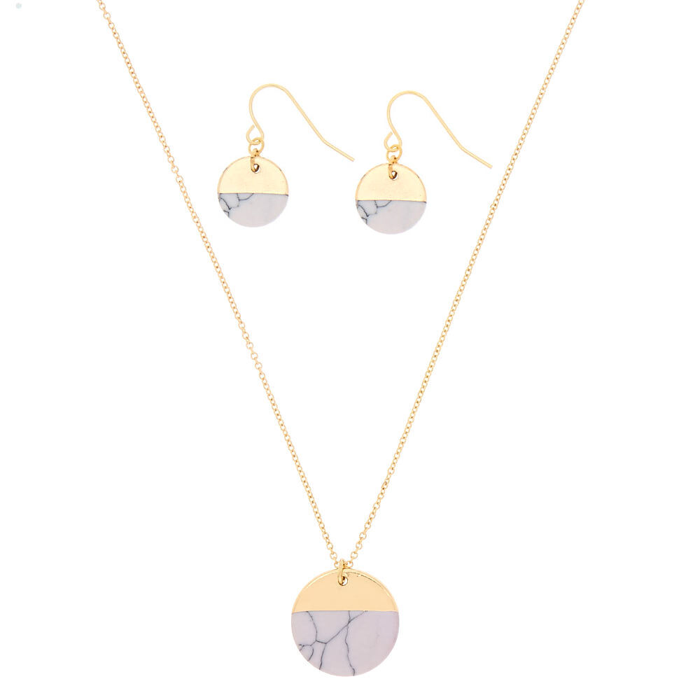 Parure de bijoux couleur doré à cercles blancs effet marbré - lot de 2,