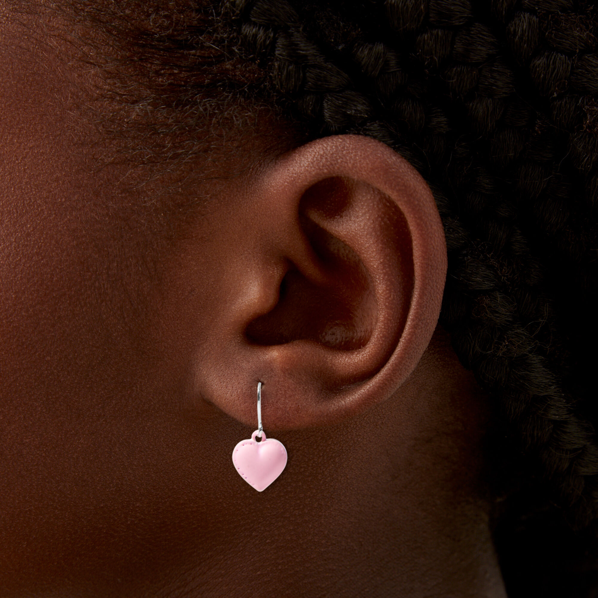 Silver 0.5" Macaron Heart Drop Earrings - Pink,