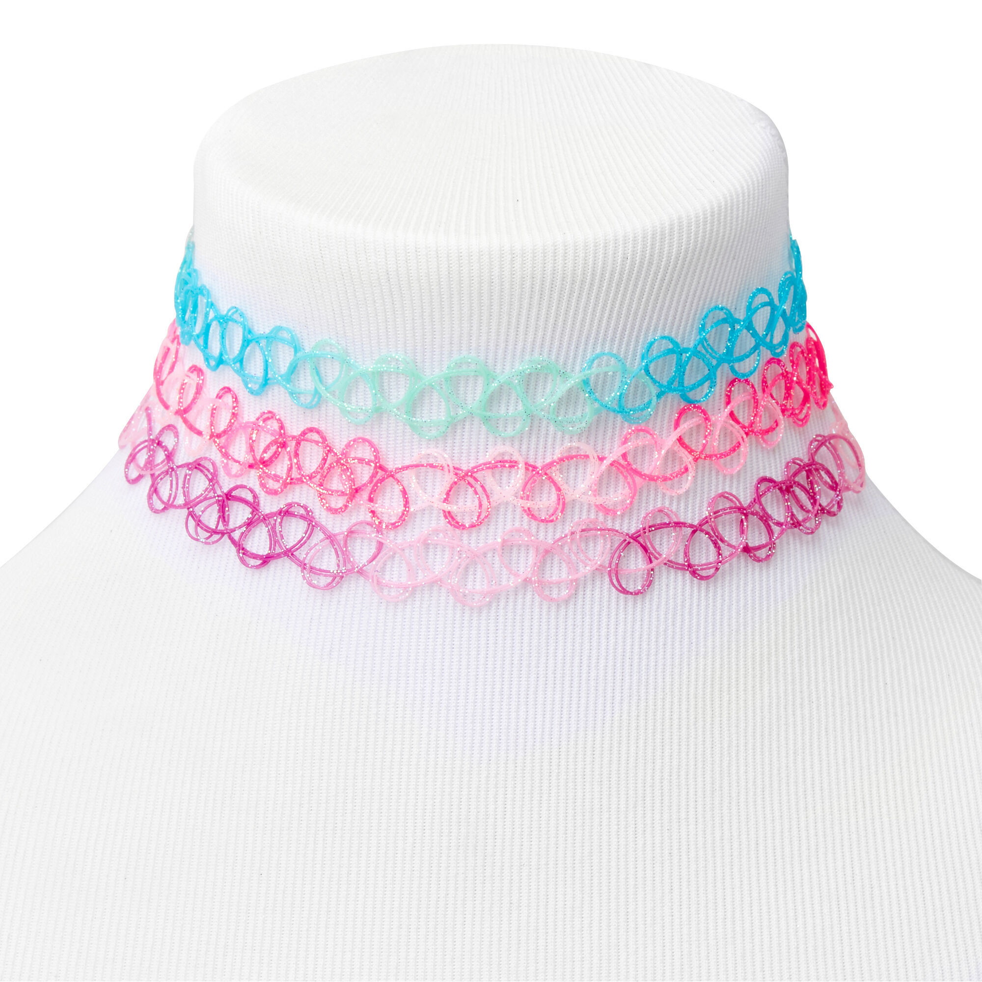 View Claires Pastel Glitter Tattoo Choker Necklaces 3 Pack information