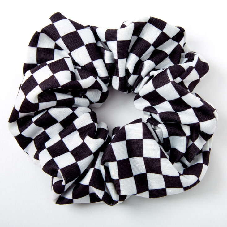 Medium Black &amp; White Checkered Hair Scrunchie,