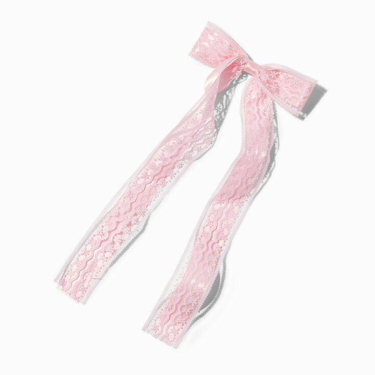 Blush Pink Lace Satin Hair Bow Clip,