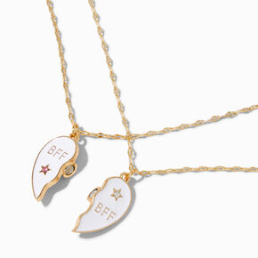 Best Friends White Split-Heart Pendant Necklaces - 2 Pack,