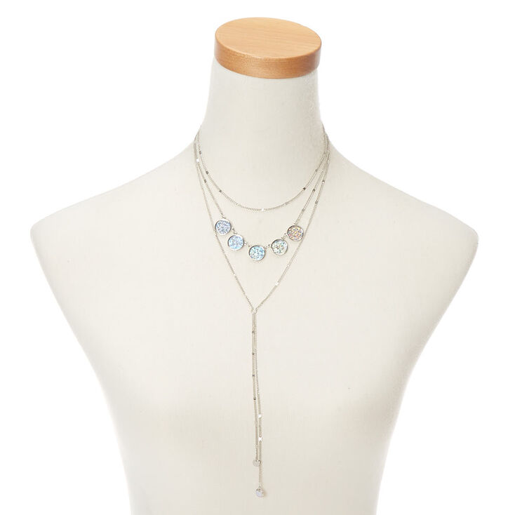 Silver Cosmic Disk Multi Strand Necklace,