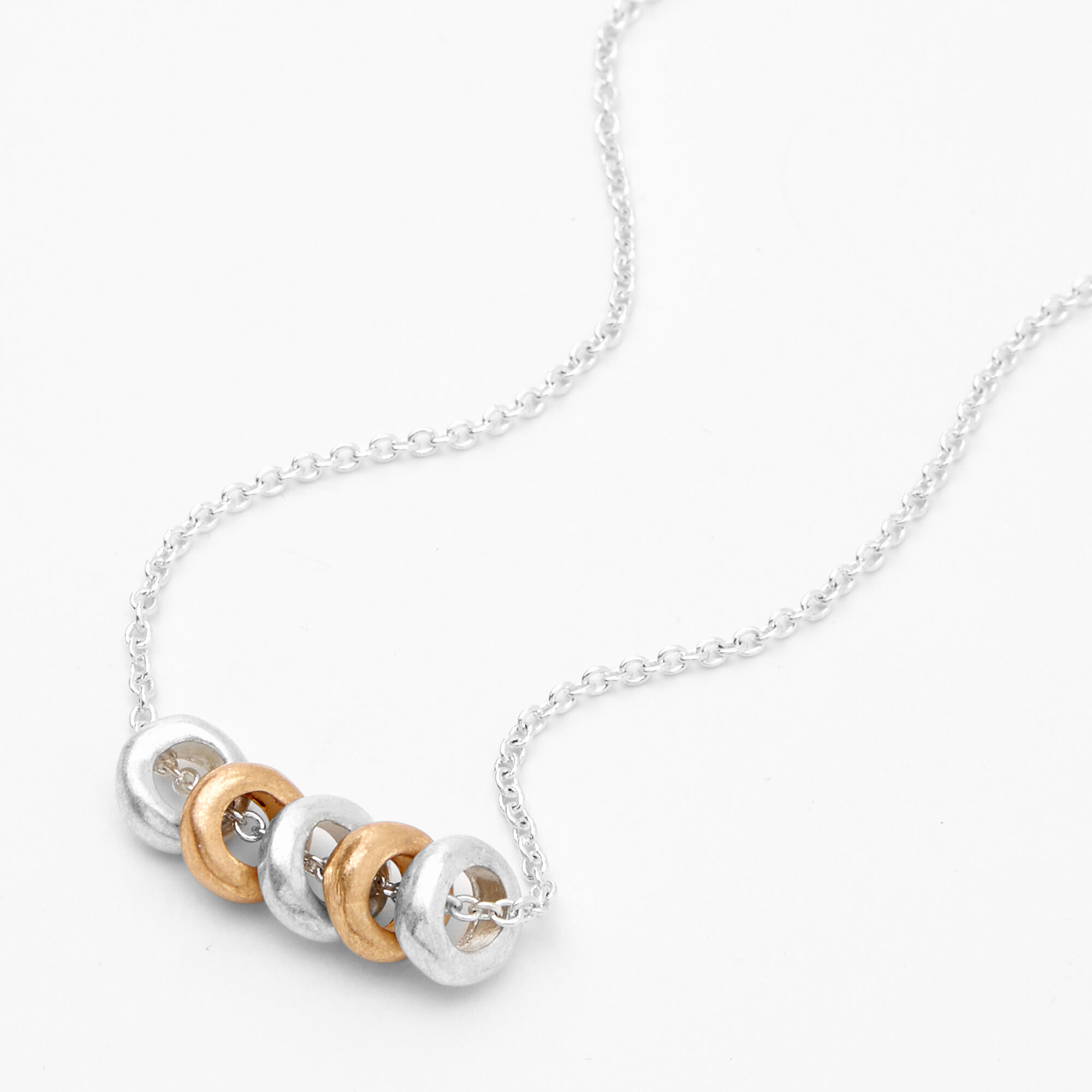Mixed Metal Five Ring Chain Necklace,