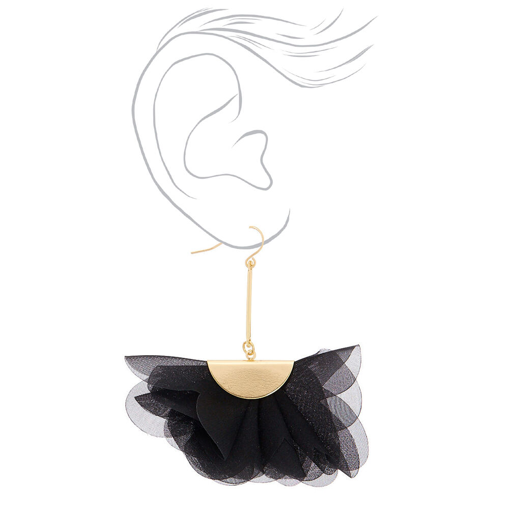 2.5" Chiffon Fan Drop Earrings - Black,