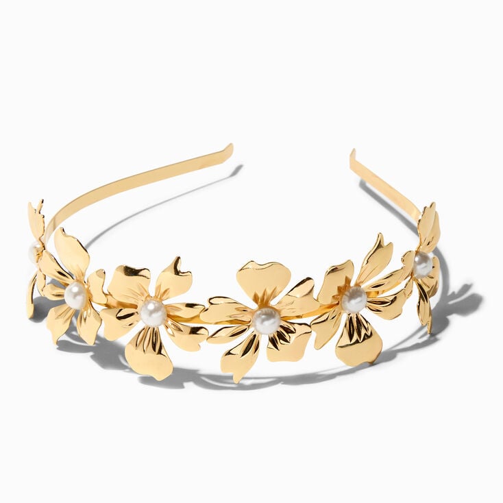 Gold-Tone Floral Pearl Headband,