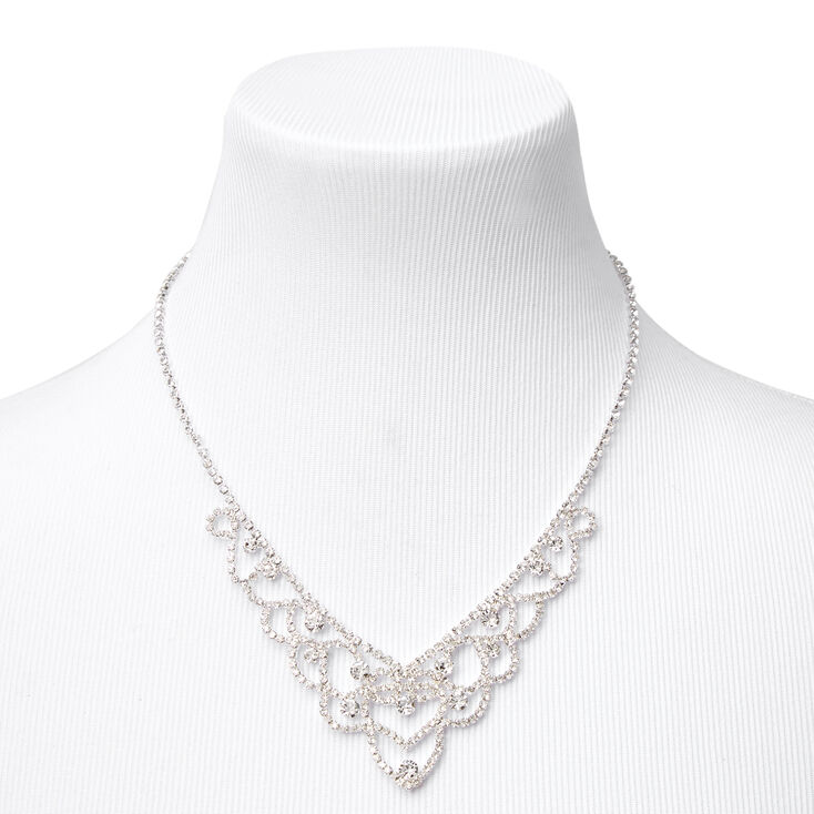 Silver Rhinestone Short Scoop Statement Necklace,