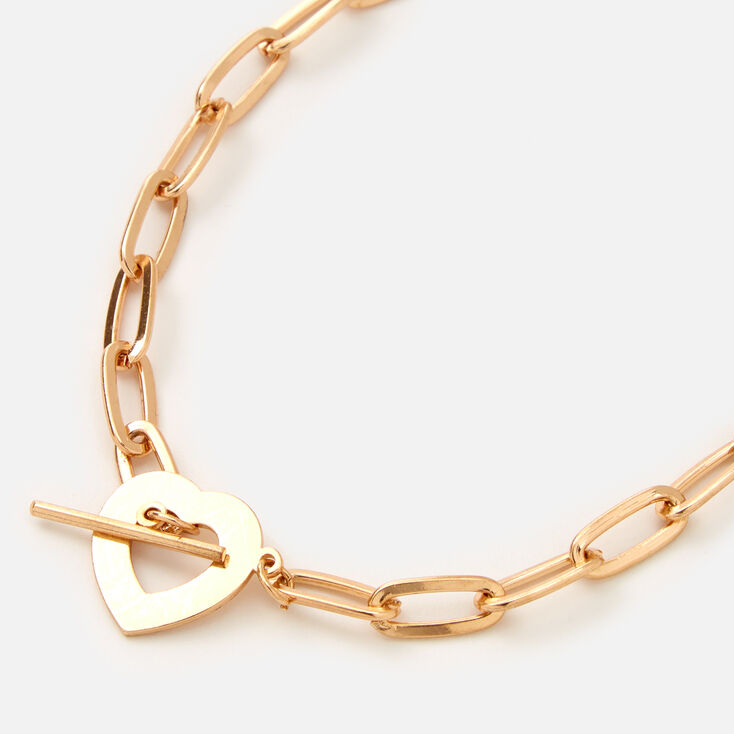 Gold Heart Toggle Pendant Necklace,
