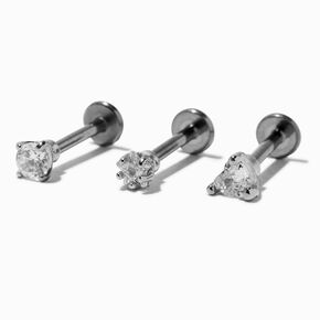 Silver-tone Titanium 16G Crystal Shapes Labret Lip Studs - 3 Pack,