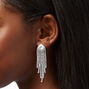 Silver Crystal 2.5&quot; Diamond Shaped Fringe Drop Earrings,