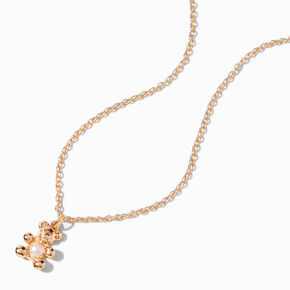 Gold June Birthstone Teddy Bear Pendant Necklace,