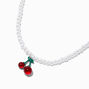 Collier &agrave; pendentif perle d&#39;imitation blanche et cerise,