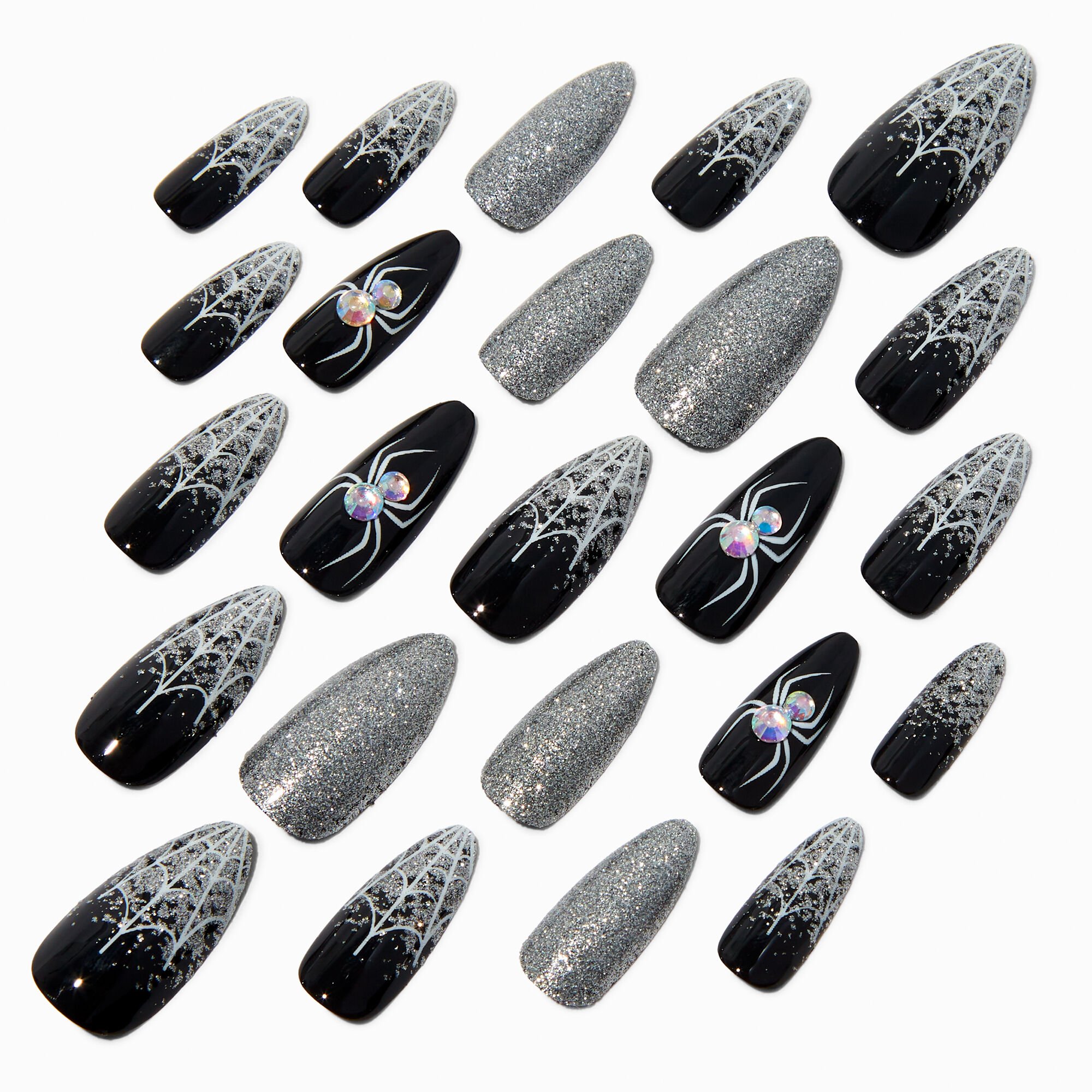 Spiderweb Halloween Squareletto Press On Faux Nail Set - 24 Pack,