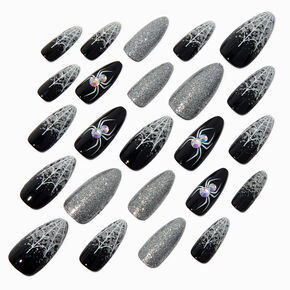 Spiderweb Halloween Squareletto Press On Faux Nail Set - 24 Pack,