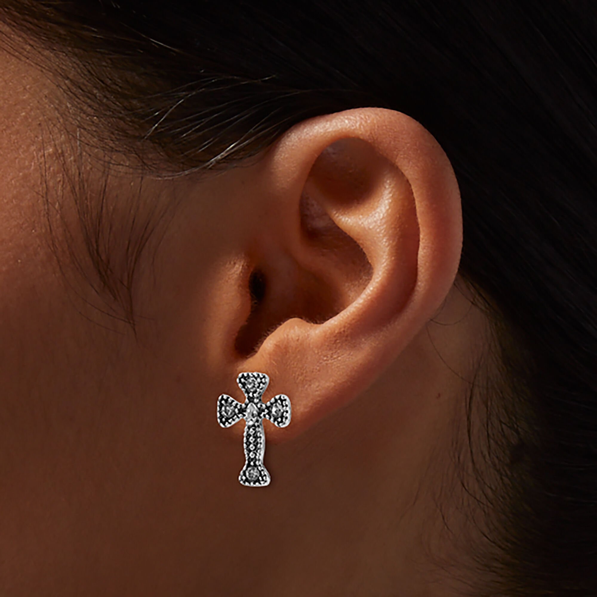 Hematite Cross Stud Earrings,