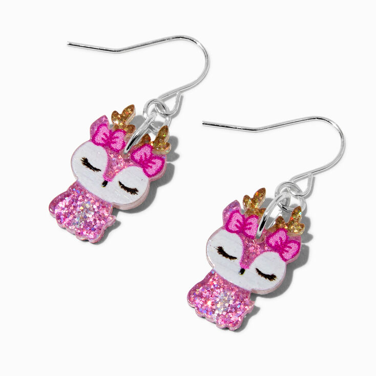 Pendantes en acrylique renne paillettes roses,