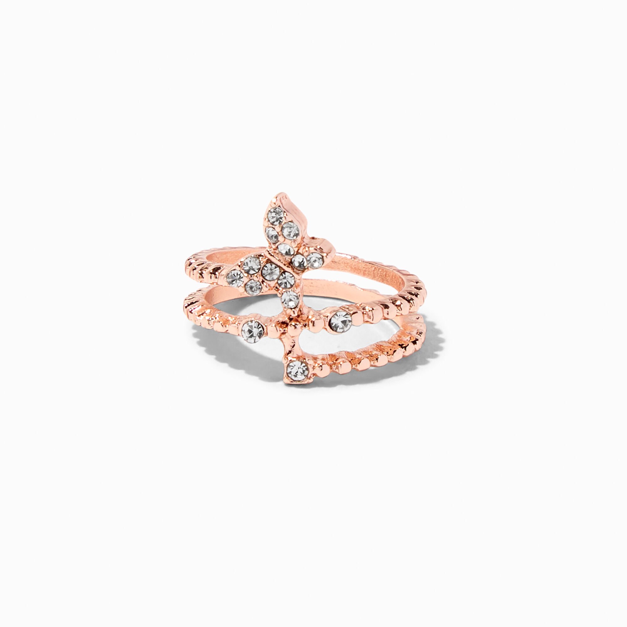 View Claires Tone Crystal Butterfly Midi Ring Rose Gold information