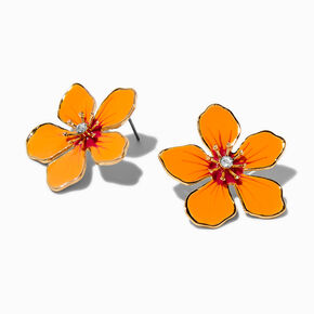 Orange Enamel Flower Stud Earrings,