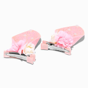 Pink Floral Bunny Ear Hair Clips - 2 Pack,