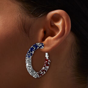 Red, White, &amp; Blue Crystal Hoop Earrings,