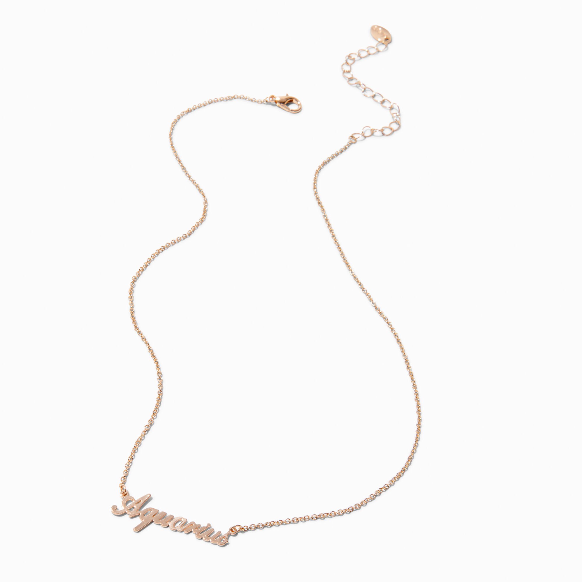 Gold-tone Script Zodiac Pendant Necklace - Aquarius,