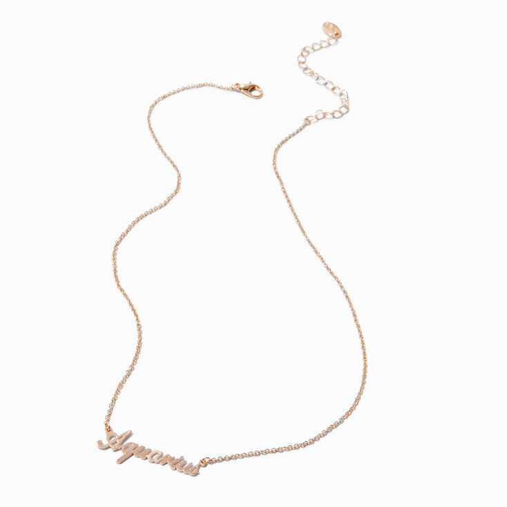 Gold-tone Script Zodiac Pendant Necklace - Aquarius,