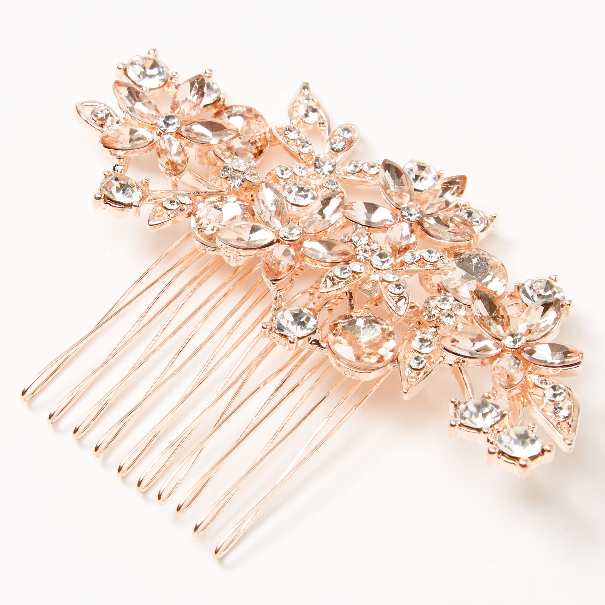 View Claires Tone Rhinestone Bouquet Hair Comb Rose Gold information
